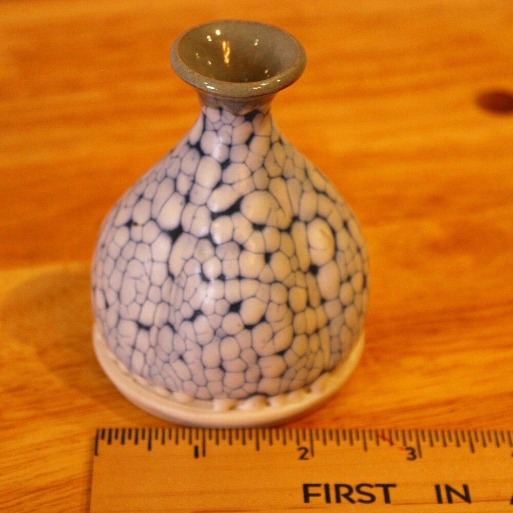 vintage small handmade signed art pottery 90s decorative blue white